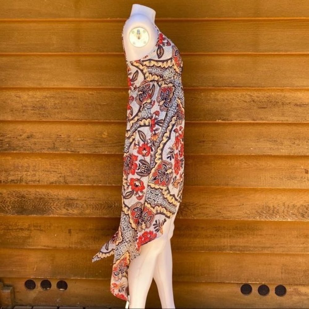 Almost Famous Grey Orange Yellow Spaghetti Strap Pixie BOHO Floral Print Dress M - Picture 9 of 12
